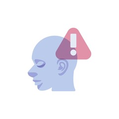 Head with exclamation mark flat icon, vector sign, warning mental health colorful pictogram isolated on white. Symbol, logo illustration. Flat style design