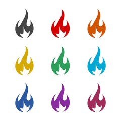 Fire flame icon, color set