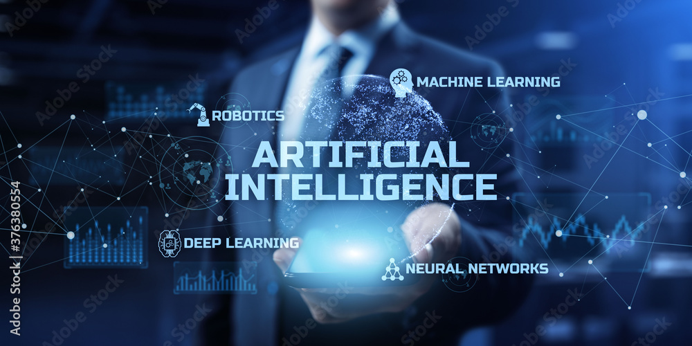 Wall mural ai artificial intelligence deep machine learning. smart technology, innovation, automation concept.