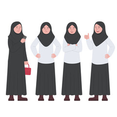 Arabian Hijab Business Woman Set Character Flat Cartoon