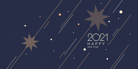 Background with the inscription Happy New Year. Vector illustration in flat style with gold lines.