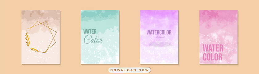 Set of Vector Watercolor backgrounds, There is a place for your text. Watercolor pink, purple, brown, green. For business covers, magazines, greeting cards, invitation cards, wedding invitations.