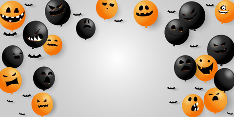 halloweenCollection balloons Scary and funny glowing faces of pumpkin or ghost. collection.