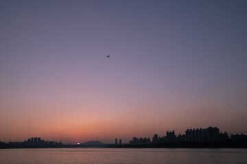hangang sunset with helicopter