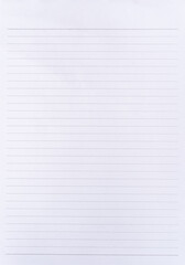 Notebook paper texture lined page template. Blank paper sheet with lines.