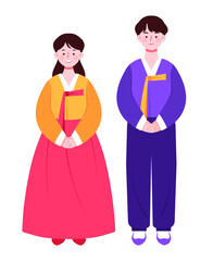 한국 전통의상 한복 캐릭터 일러스트.