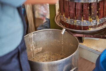 Grape juice extraction process at the winery