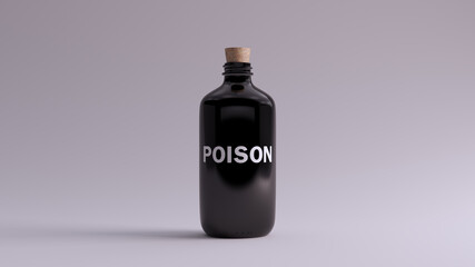 Black Glass Poison Bottle with a Cork Stop 3d illustration 