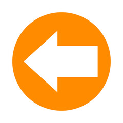 arrow pointing left in circle orange for icon flat isolated on white, circle with arrow for button interface app, clip art arrow sign, arrow simple symbol for direction