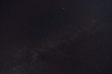 Fototapeta na wymiar black night sky and stars as background, the milky way and falling Perseid meteors