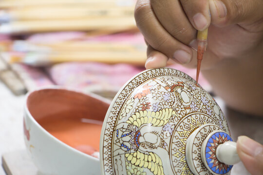 A traditional Thai Benjarong, ceramic, Thailand.