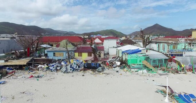 Hurricane Irma a category 5 storm completely destroyed the boardwalk on st maarten and the businesses next to it. The entire boardwalk was turn into a beach.
