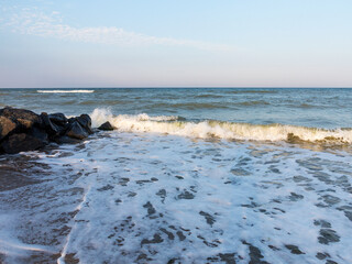 Relaxing seascape with wide horizon of the sky and the sea