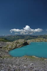 Alpiner Bergsee auf dem Pizol in der Schweiz 7.8.2020