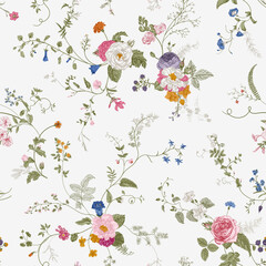 Vintage floral seamless patern. Victorian. Colorful - obrazy, fototapety, plakaty