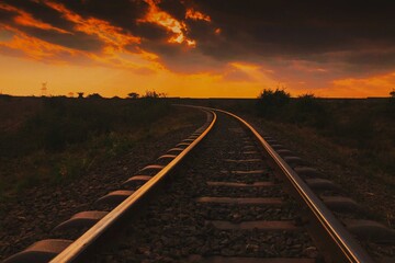 Fototapeta na wymiar Railway against sunset in rural Kenya