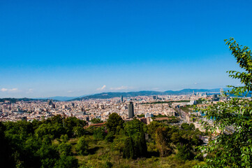 Fototapeta na wymiar View from the Montjuic Mountain to Barcelona