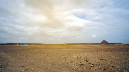 Far view Red Pyramid from Bent pyramid showing landmark architecture on desert landscape