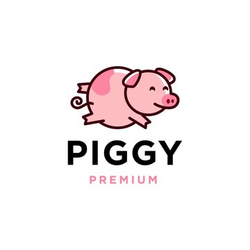 cute pig logo design icon,pork cartoon illustration sticker in trendy line style mascot art 