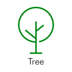 Icono lineal árbol abstracto con ramas en forma de círculo en color verde