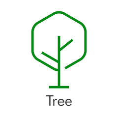 Icono lineal árbol abstracto con ramas en forma de hexágono en color verde