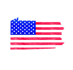 Watercolor hand drawn illustration of Pennsylvania state map with USA flag texture