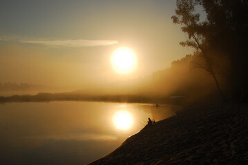 sunrise over the river, fishing