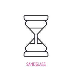 Sandglass outline icon. Vector illustration. Glass timer with sand for timing. Symbols of scientific research and education. Thin line pictogram for user interface. Isolated white background