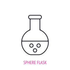 Sphere flask with acid for chemical laboratory. Outline icon. Vector illustration. Symbols of scientific research and education. Thin line pictogram for user interface. Isolated white background