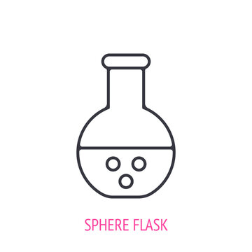 Sphere flask with acid for chemical laboratory. Outline icon. Vector illustration. Symbols of scientific research and education. Thin line pictogram for user interface. Isolated white background