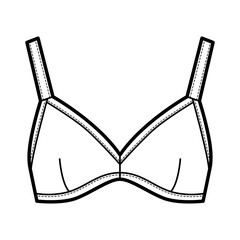 Obraz na płótnie Canvas Bustier top bralette technical fashion illustration with adjustable thick straps, clasp fastening at back. Flat bra swimwear lingerie template front, white color. Women men unisex underwear CAD mockup