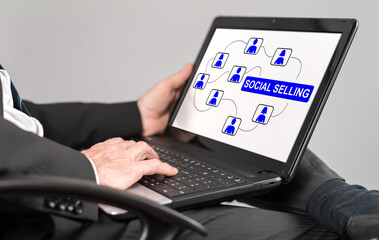 Social selling concept on a laptop