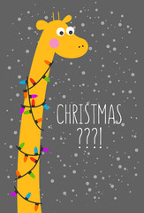 Christmas greeting card with the giraffe
