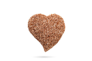 heart organic brown rice on white background