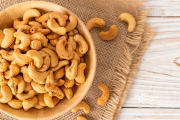 Cashew nuts in wooden bowl