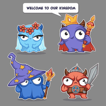 kingdom characters, Cute cartoon monsters characters, vector set