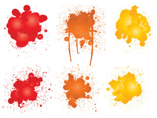 Vector collection of artistic grungy paint drop, hand made creative splash or splatter stroke set isolated white background. Abstract grunge dirty stains group, education or graphic art decoration