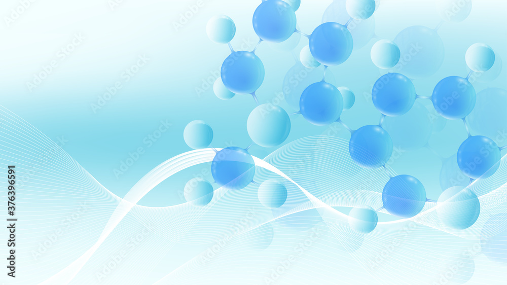 Poster Molecular 3d vector structure molecule or atom. Scientific vector illustration for Science or Medical background. Molecular innovation model. Abstract biotechnological background chemistry research.