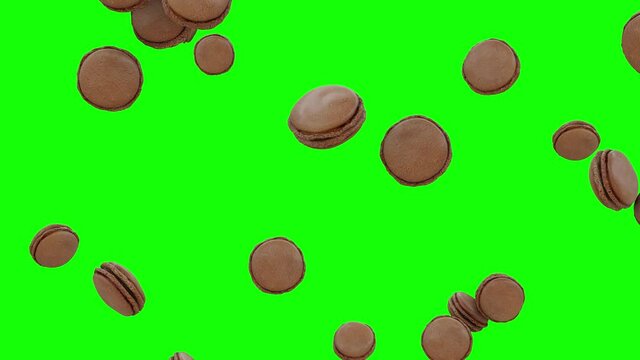 Macarons Cake Falling on Green Screen Background With Alpha Matte