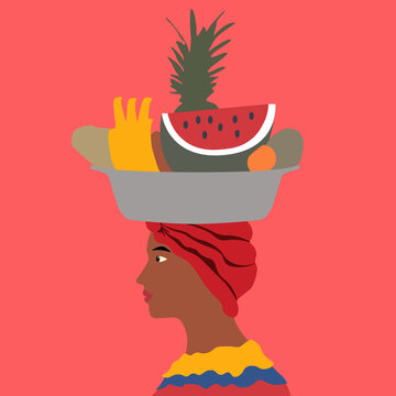 palenquera tradition afro woman fruit seller cartagena colombia vector illustration 