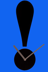 Stylized clock exclamation mark with space for branding, events, advertising. Isolated on various color backgrounds.