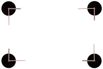 Stylized clock exclamation mark with space for branding, events, advertising. Isolated on various color backgrounds.