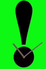 Stylized clock exclamation mark with space for branding, events, advertising. Isolated on various color backgrounds.