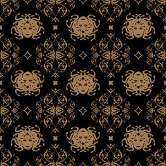 Decorative seamless pattern in vintage gothic style vector with ornamental elements and Medusa head