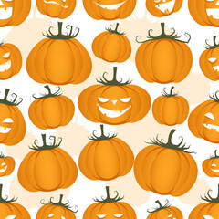 Seamless pattern of funny pumpkins. Halloween party background