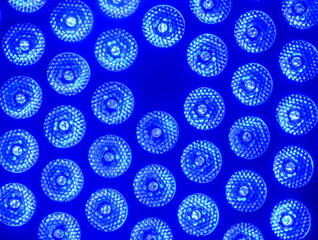 Close-up of the elements that form a strobe light. Various colors