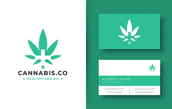 green cannabis logo with business card