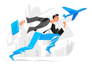 Personaggio maschile che corre con la valigetta