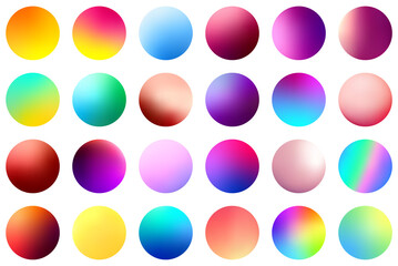 Set of multicolored gradient circles on white background.