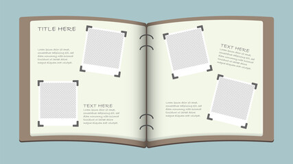 Vector with photos in family photoalbum. Insert photo, images with text and description. 